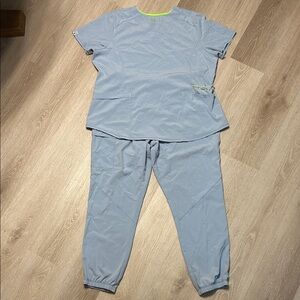 Scrub Star Light Blue and Neon Green Scrub Set